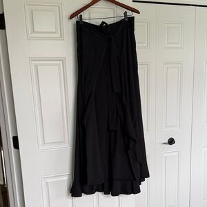 Women's Black Wrap Maxi Skirt with Ruffle Detail over attached Slacks